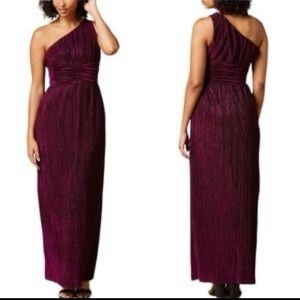 Taylor Women One-Shoulder Rich Burgundy Hue Dress M. 87% Polyester 28 Metallic